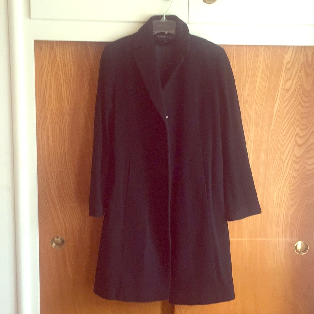 Black Kenneth Cole Wool/Cashmere Mid Length Coat